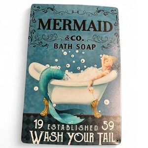Mermaid & Co. Bath Soap Metal Retro Vintage Tin Sign Bar Wall Decor Poster